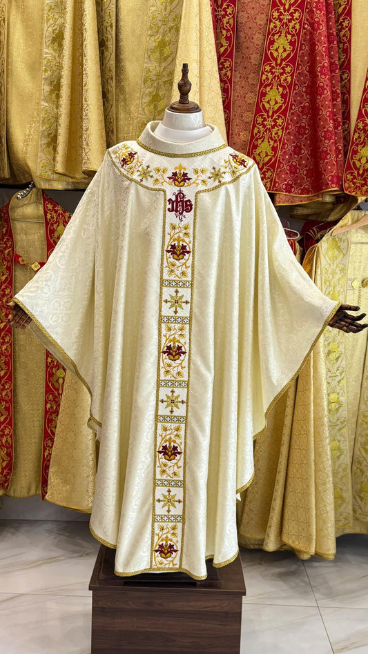 Catholic Chasuble White Gold Embroidered Priest Vestment Custom Handmade Liturgical Robe Church Garment Clergy Gift