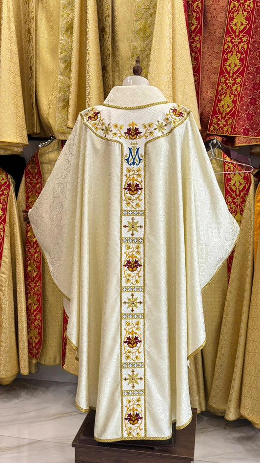 Catholic Chasuble White Gold Embroidered Priest Vestment Custom Handmade Liturgical Robe Church Garment Clergy Gift