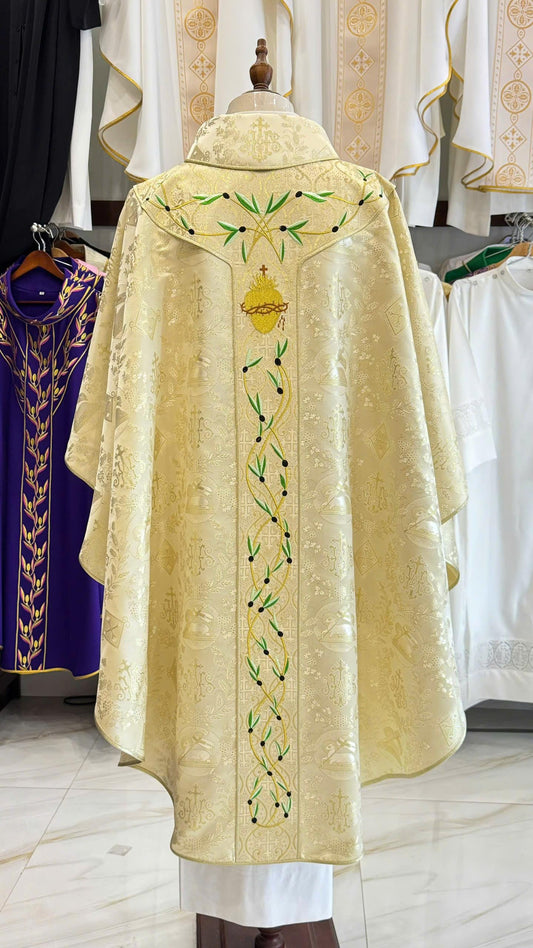 Custom Embroidered Gold White Catholic Chasuble Vestment – Liturgical Clergy Robe