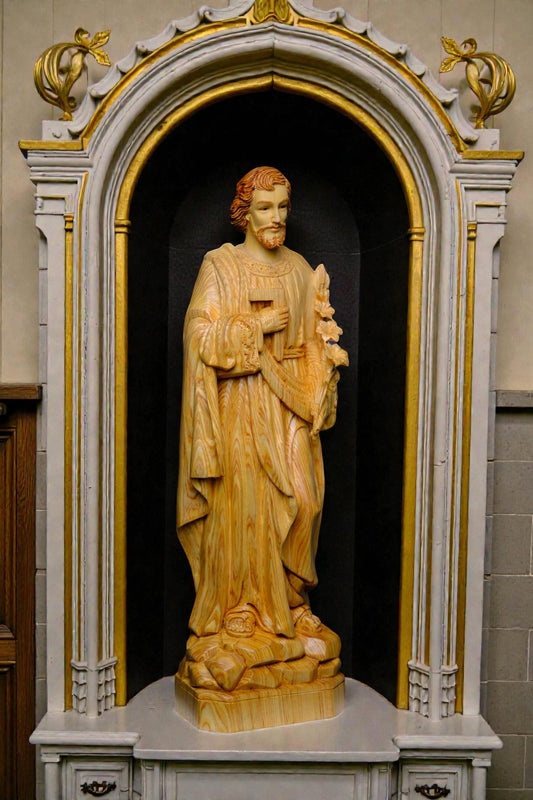 Hand-Carved Saint Joseph Statue, 40cm Po Mu Wood Catholic Figurine