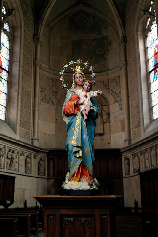 Hand-Painted Mother of God Statue | Catholic Home Altar Decor, 16.5"