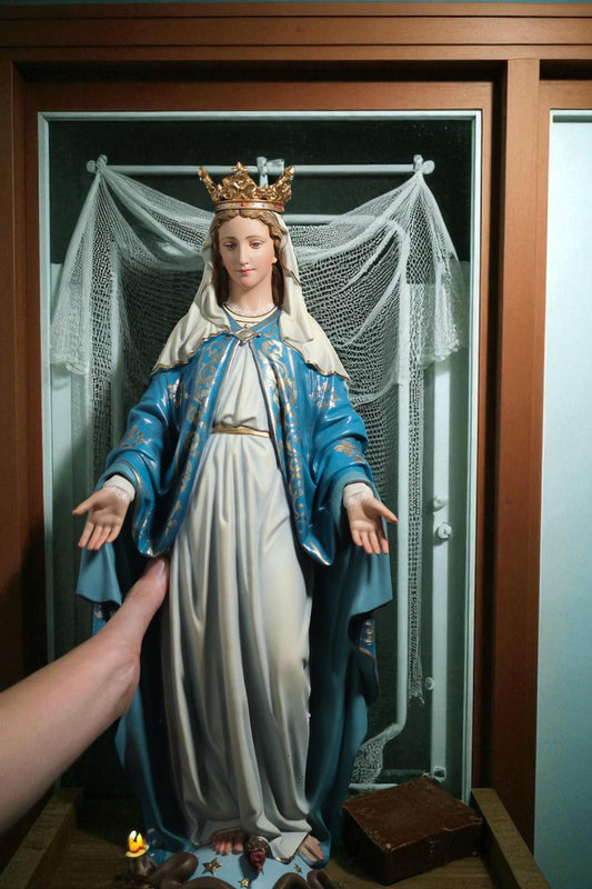 Hand-Painted Our Lady of Grace Statue: Virgin Mary Figurine, Antique Finish, 40cm