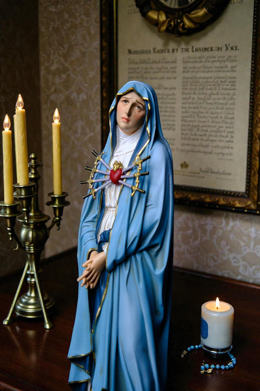 Hand-Painted Our Lady of Sorrows Statue | 30cm Catholic Decor