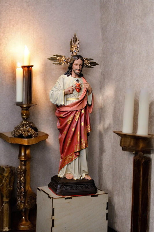 Hand-Painted Sacred Heart of Jesus Statue, Catholic Home Altar Decor, 40cm