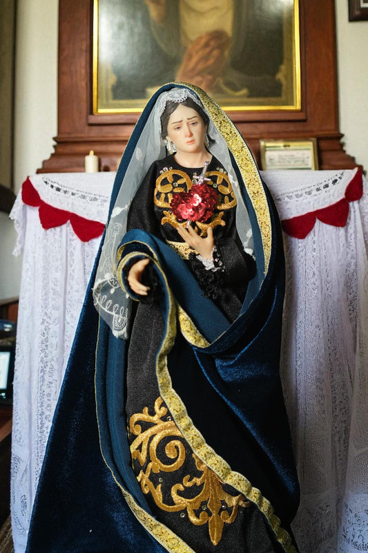 Handcrafted Our Lady of Sorrows Statue: Clothed Catholic Virgin Mary, 35cm