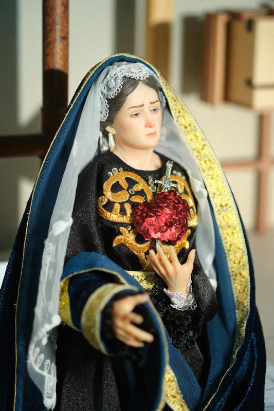 Handcrafted Our Lady of Sorrows Statue: Clothed Catholic Virgin Mary, 35cm