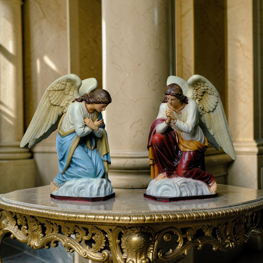 Pair of Kneeling Angel Statues Catholic Angel Figurines Prayer Altar Decor Religious Home Decor Christian Gift Church Display __etsy:8110039475