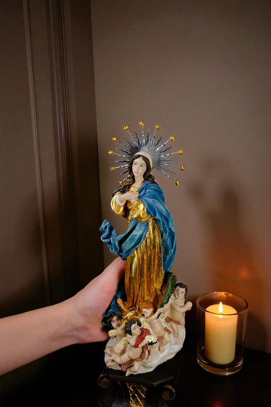 Handcrafted Assumption of Mary Statue: Catholic Home Altar Decor, 36cm