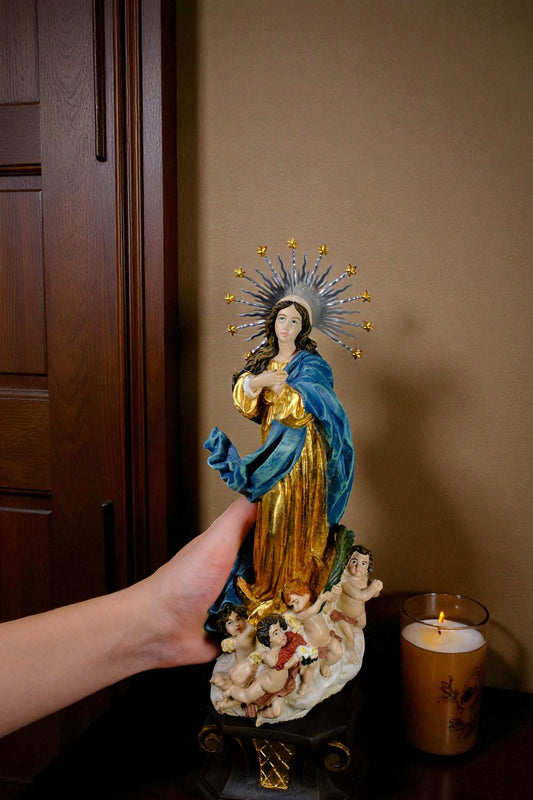 Handcrafted Assumption of Mary Statue: Catholic Home Altar Decor, 36cm