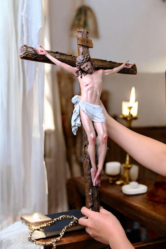 Hand-Painted Jesus Crucifix | Handmade Catholic Wall Cross (65x44cm)