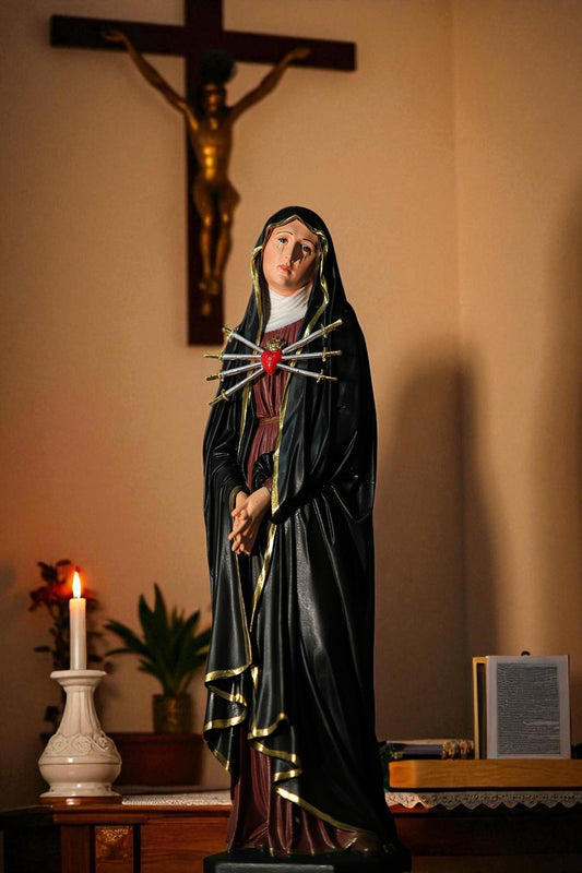 Our Lady of Sorrows Statue, Hand-Painted Antique Finish, 30 cm