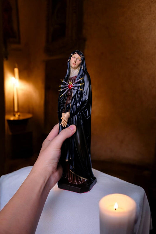 Our Lady of Sorrows Statue 30cm | Hand Painted Antique Style Catholic Statue for Prayer Corner Home Altar Gift
