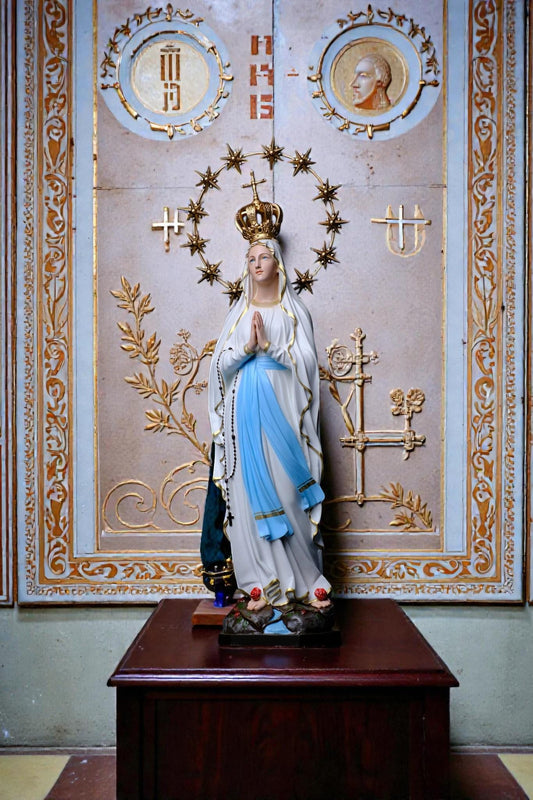 Our Lady of Lourdes Statue 30cm Catholic Home Altar Decor (Stone Powder, Metal Halo) (etsy image id: 7828604482)