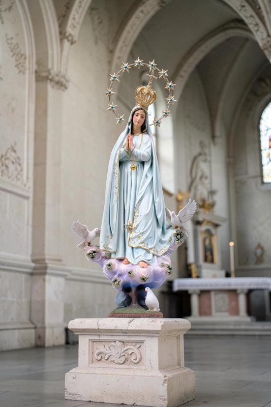 Hand-Painted Our Lady of Peace Statue 40cm Marian Figurine with Doves, Gold Accents, Home Altar Decor __etsy:8630586619