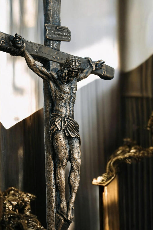 Antique Brass Jesus Crucifix 50cm | Hand-Finished Altar Decor