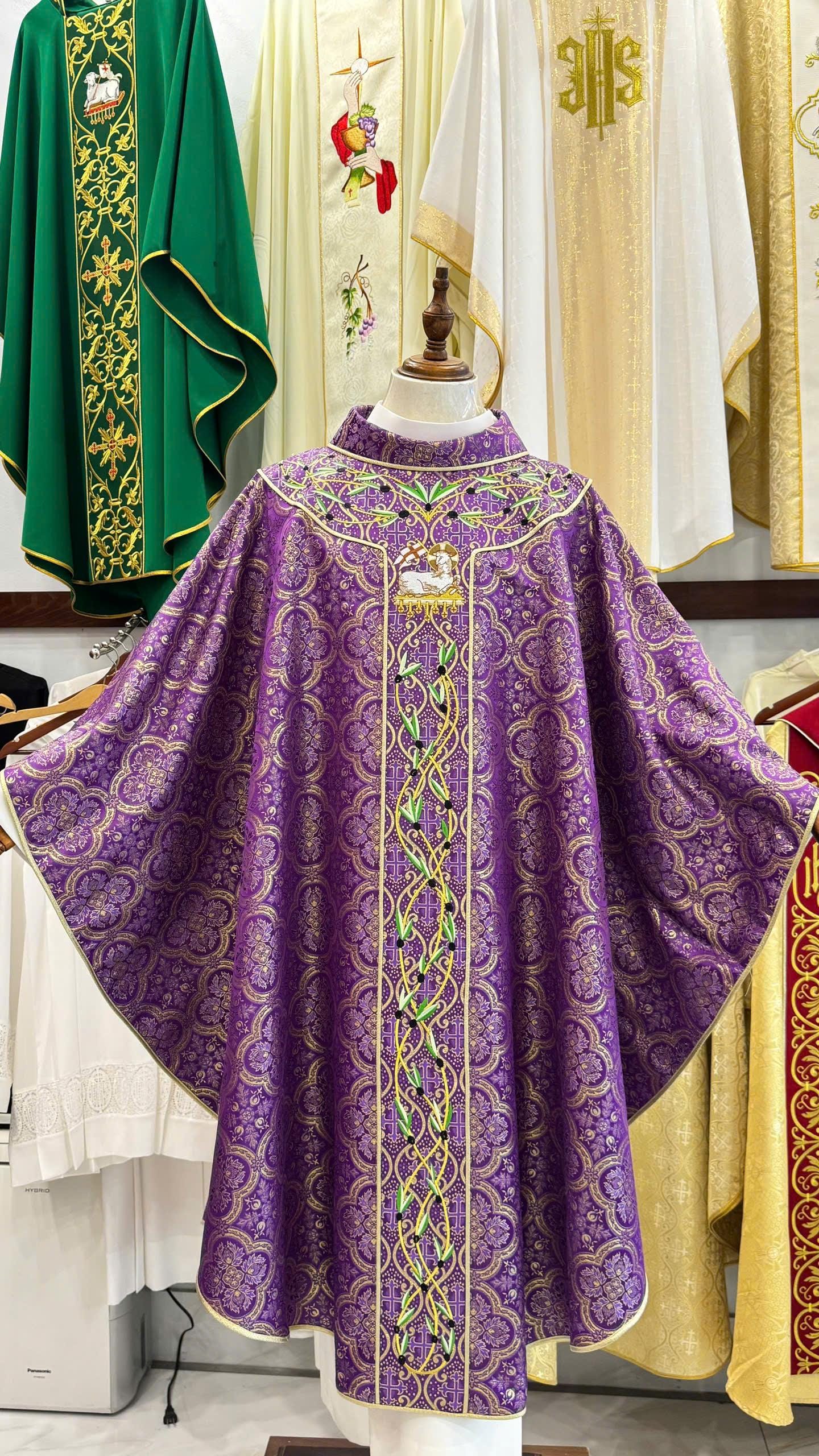 Catholic Chasuble Purple Embroidered Priest Vestment Custom Liturgical Robe Handmade Church Garment Clergy Gift All Colors