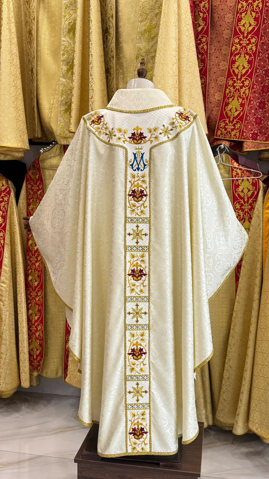 Catholic Chasuble White Gold Embroidered Priest Vestment Custom Handmade Liturgical Robe Church Garment Clergy Gift