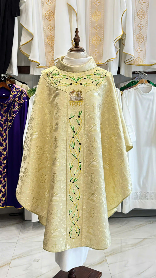 Custom Embroidered Gold White Catholic Chasuble Vestment – Liturgical Clergy Robe