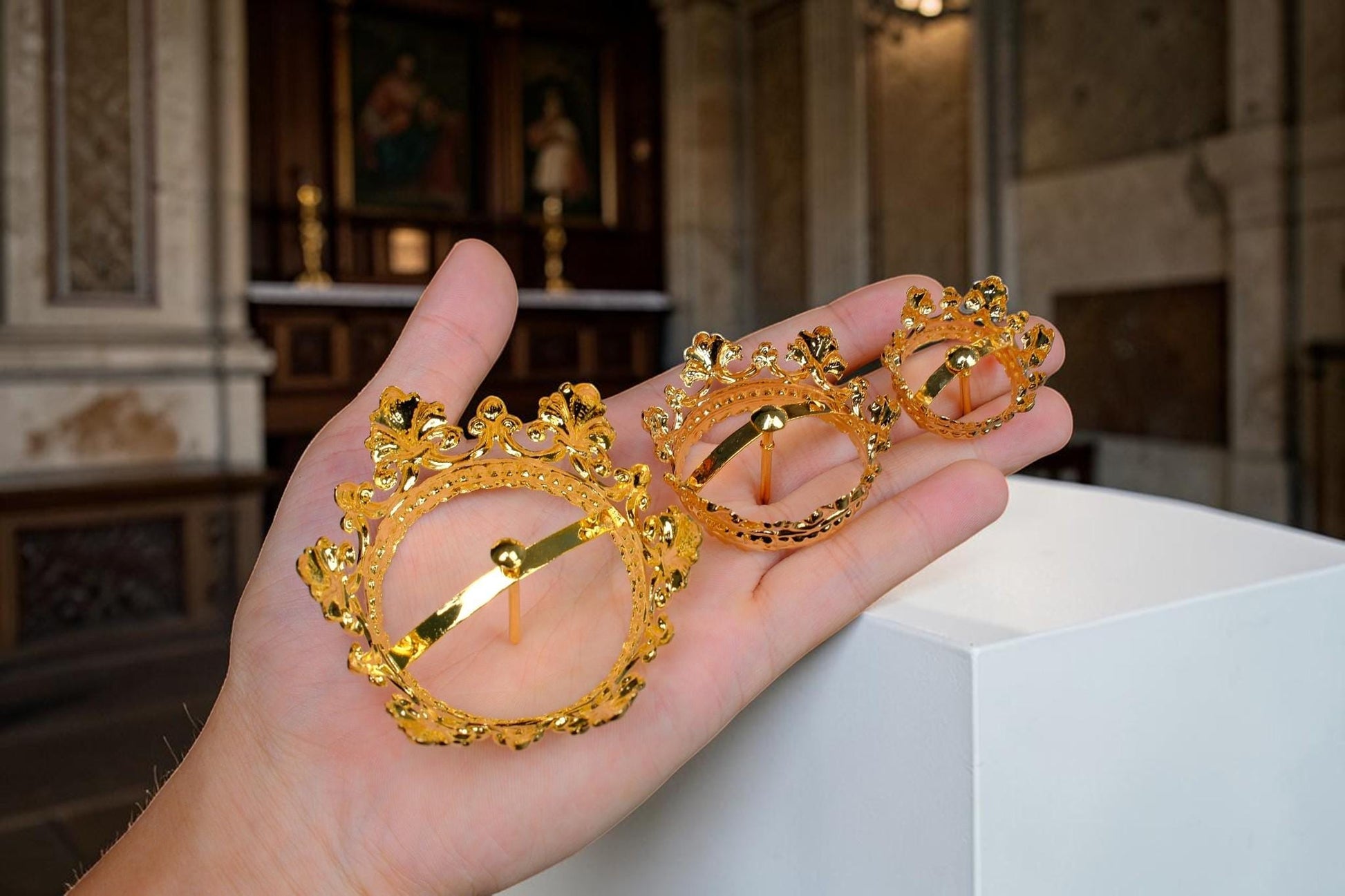 Gold Plated Brass Crown for Catholic Statues, Religious Statue Replacement Headwear __etsy:8175205197