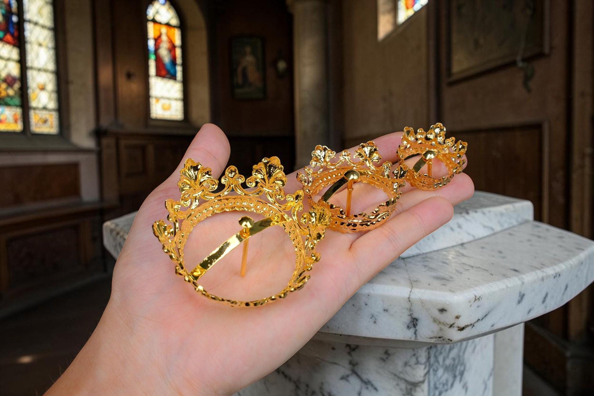 Gold Plated Brass Crown for Catholic Statues, Religious Statue Replacement Headwear __etsy:8127290990