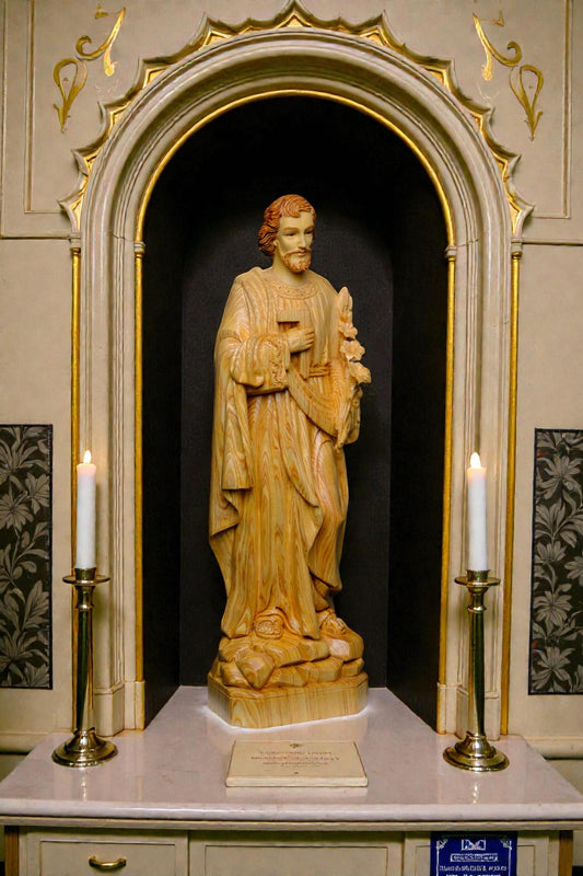 Hand-Carved Saint Joseph Statue, 40cm Po Mu Wood Catholic Figurine