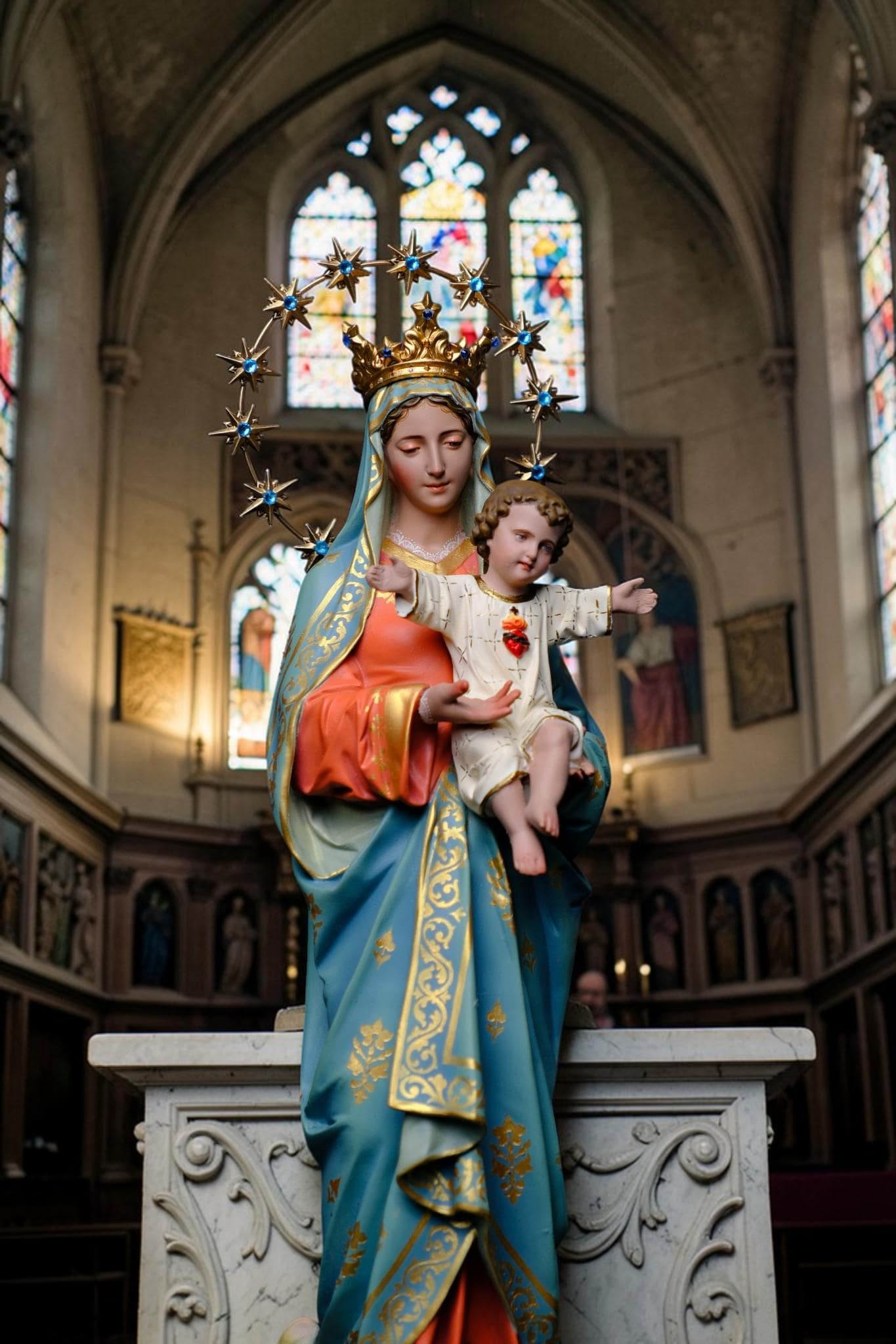 Hand-Painted Mother of God Statue | Catholic Home Altar Decor, 16.5"