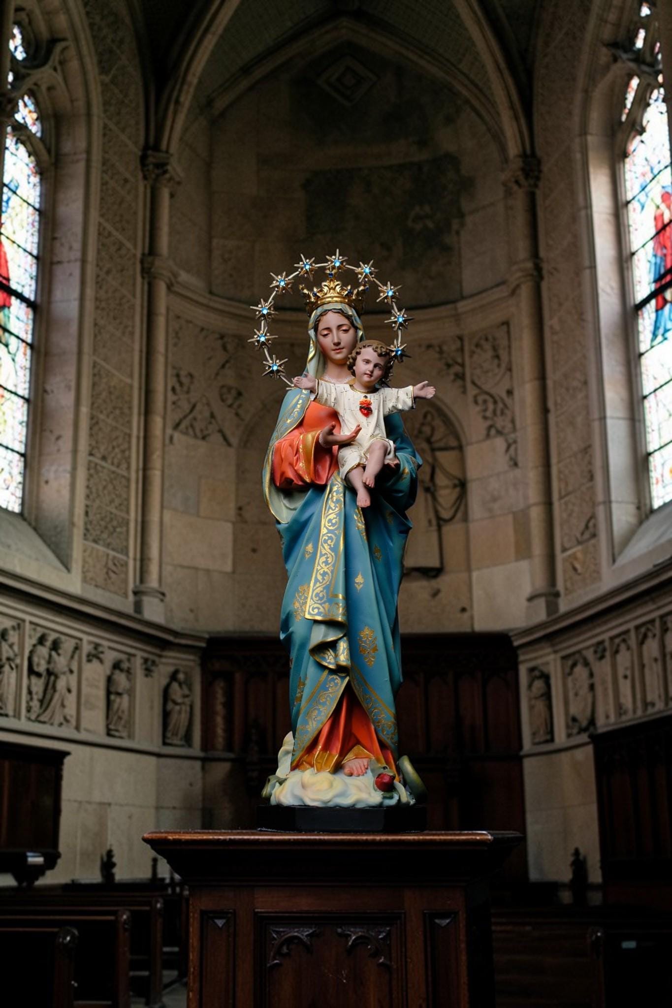 Hand-Painted Mother of God Statue | Catholic Home Altar Decor, 16.5"