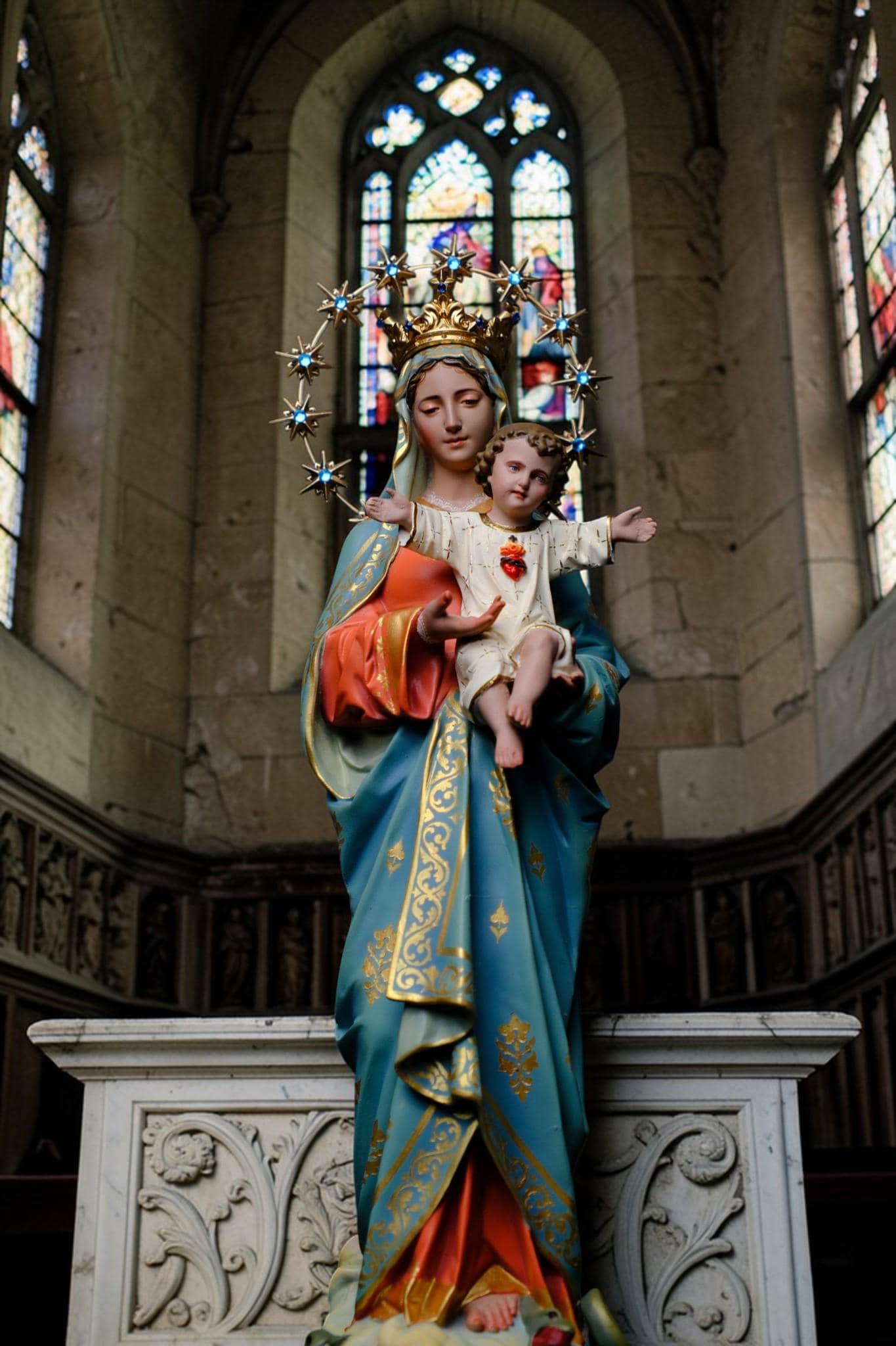 Hand-Painted Mother of God Statue | Catholic Home Altar Decor, 16.5"