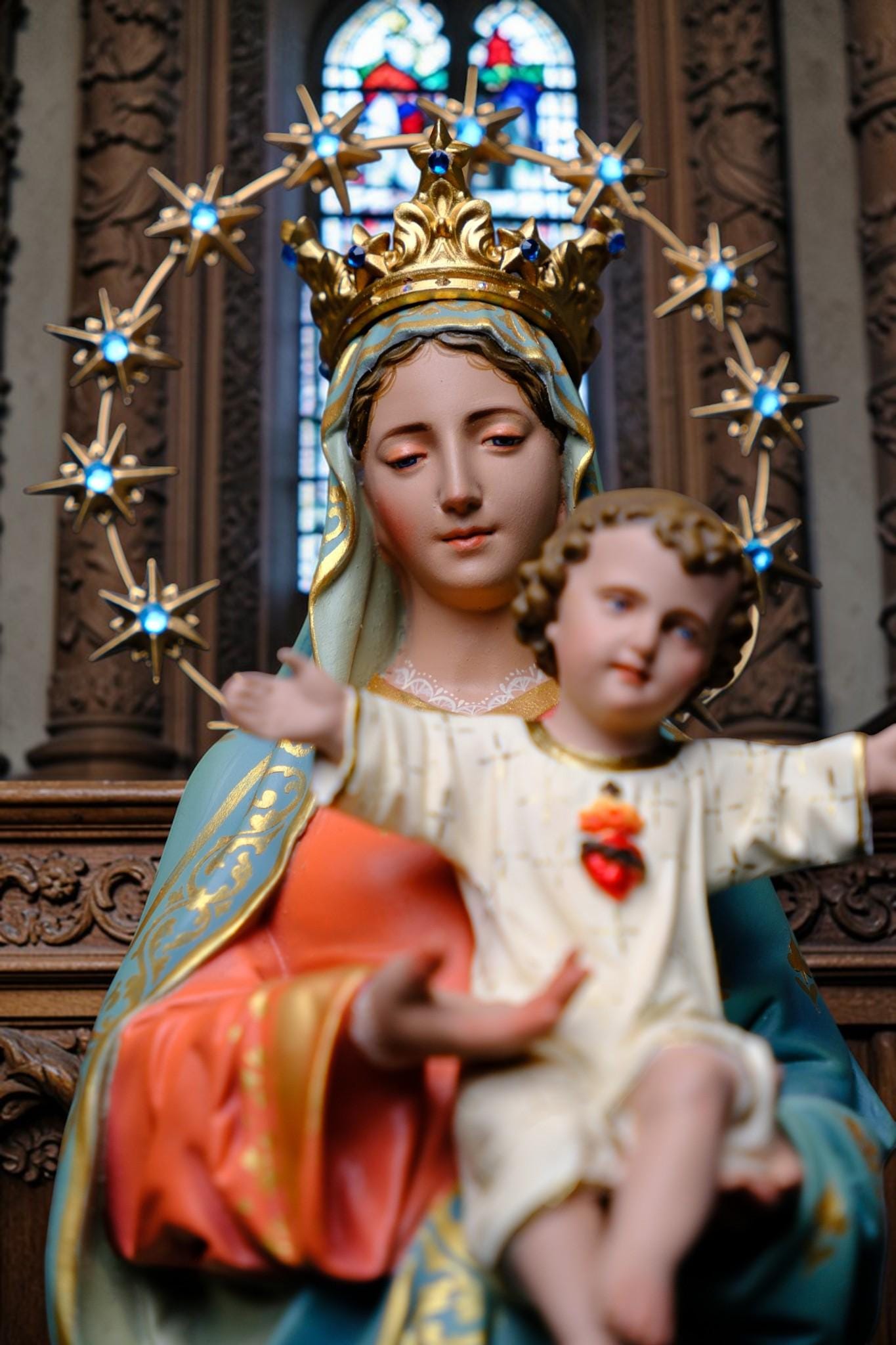 Hand-Painted Mother of God Statue | Catholic Home Altar Decor, 16.5"