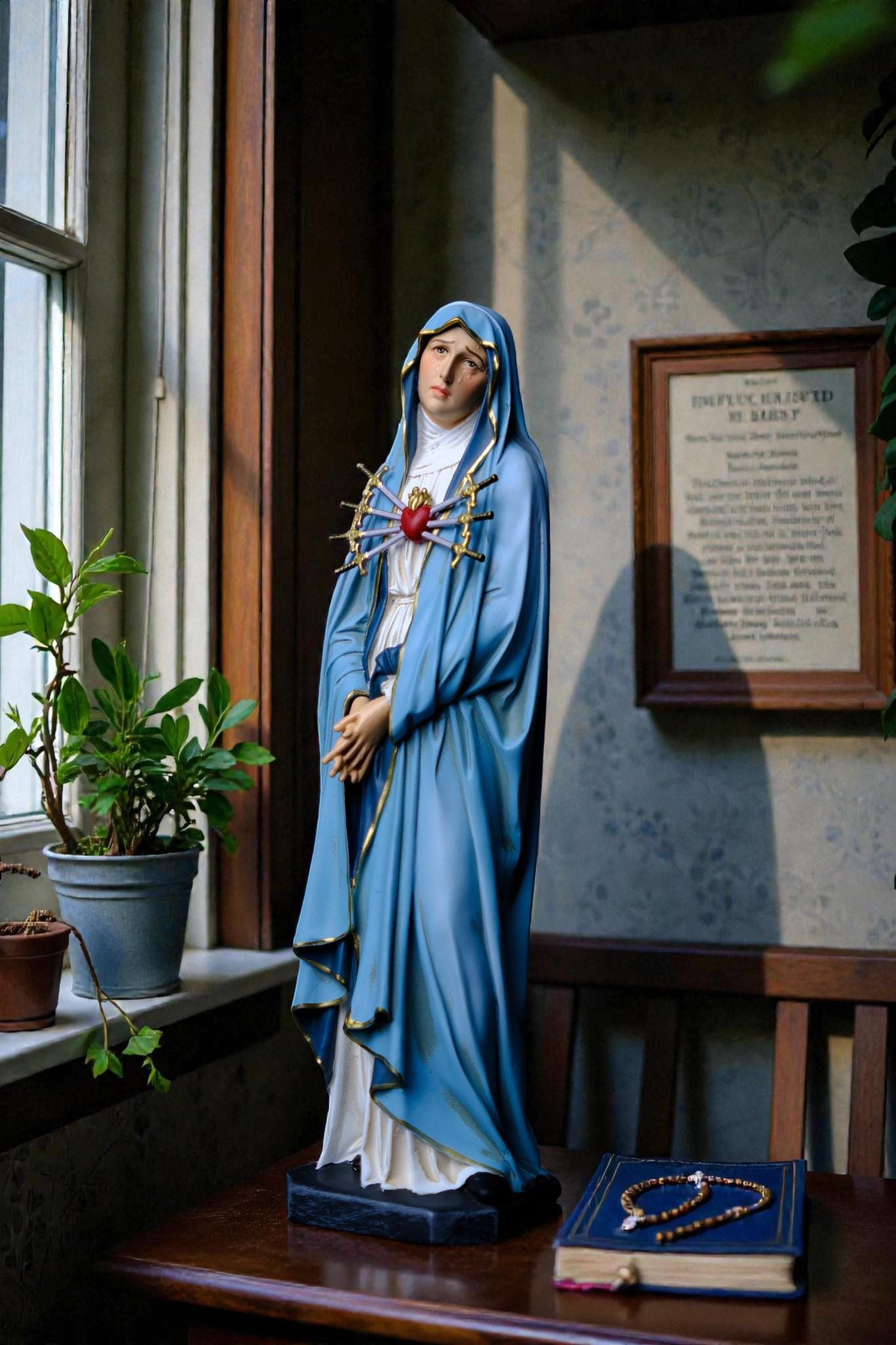 Hand-Painted Our Lady of Sorrows Statue | 30cm Catholic Decor