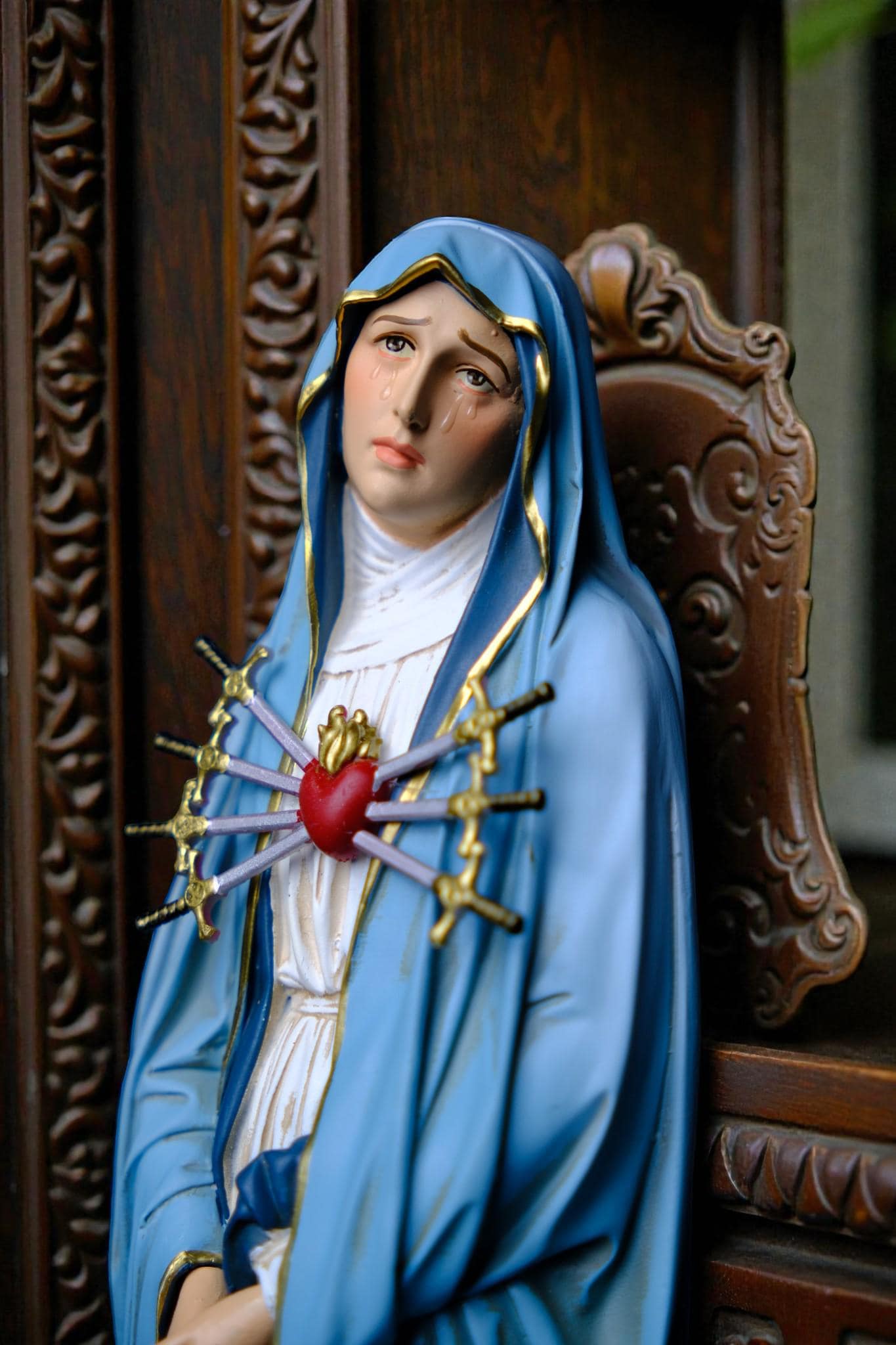 Hand-Painted Our Lady of Sorrows Statue | 30cm Catholic Decor