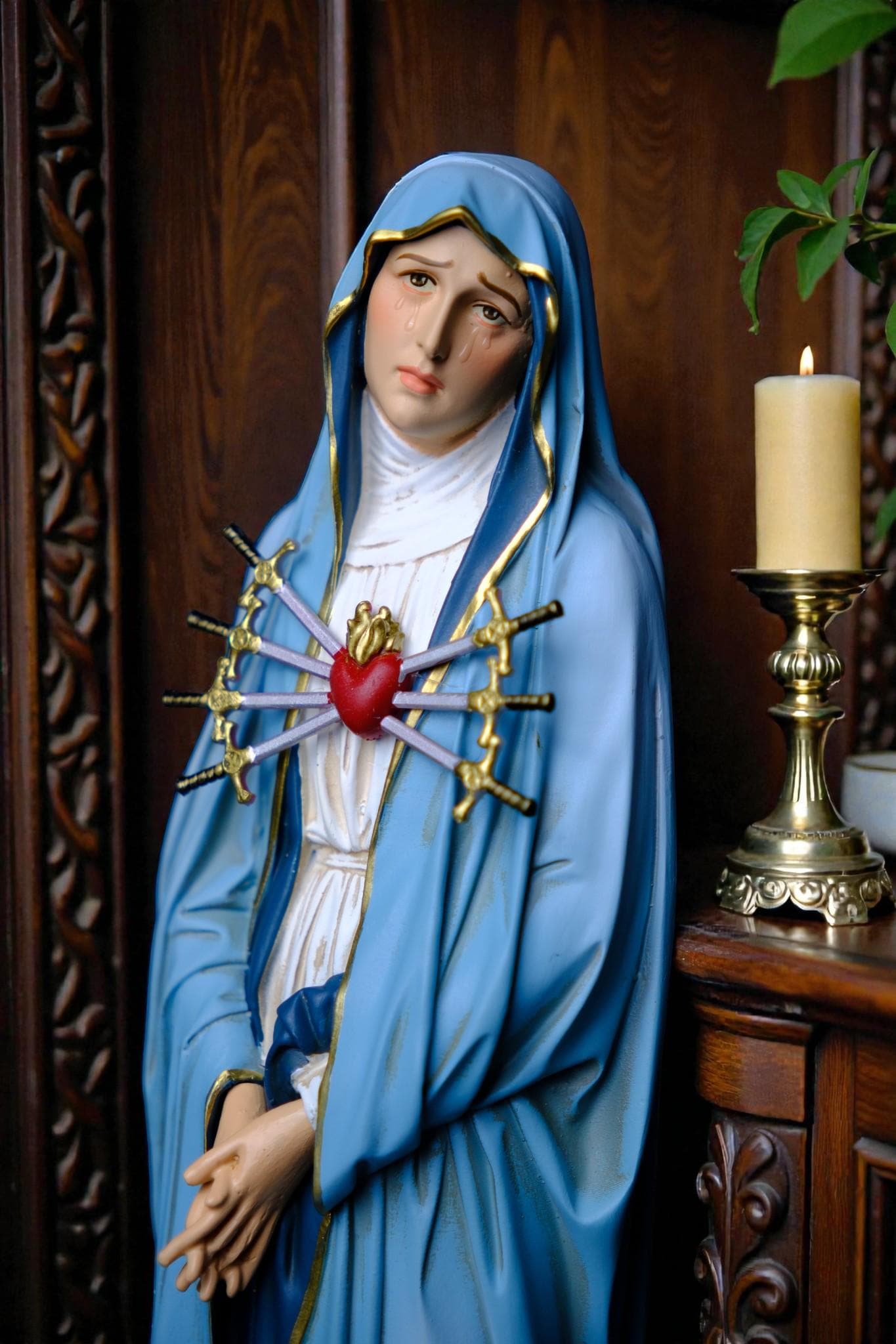 Hand-Painted Our Lady of Sorrows Statue | 30cm Catholic Decor