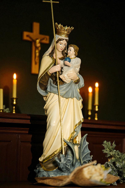 Hand-Painted Our Lady of the Apocalypse Statue: Virgin Mary, Child, Dragon