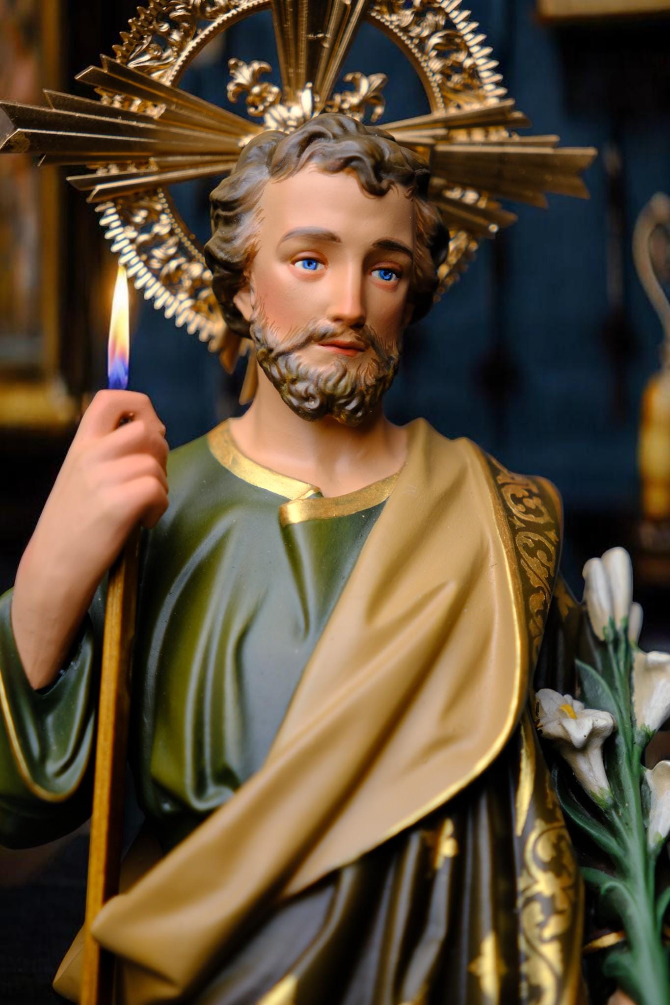 Hand-Painted Saint Joseph Lily Statue (40cm) | Catholic Home Decor