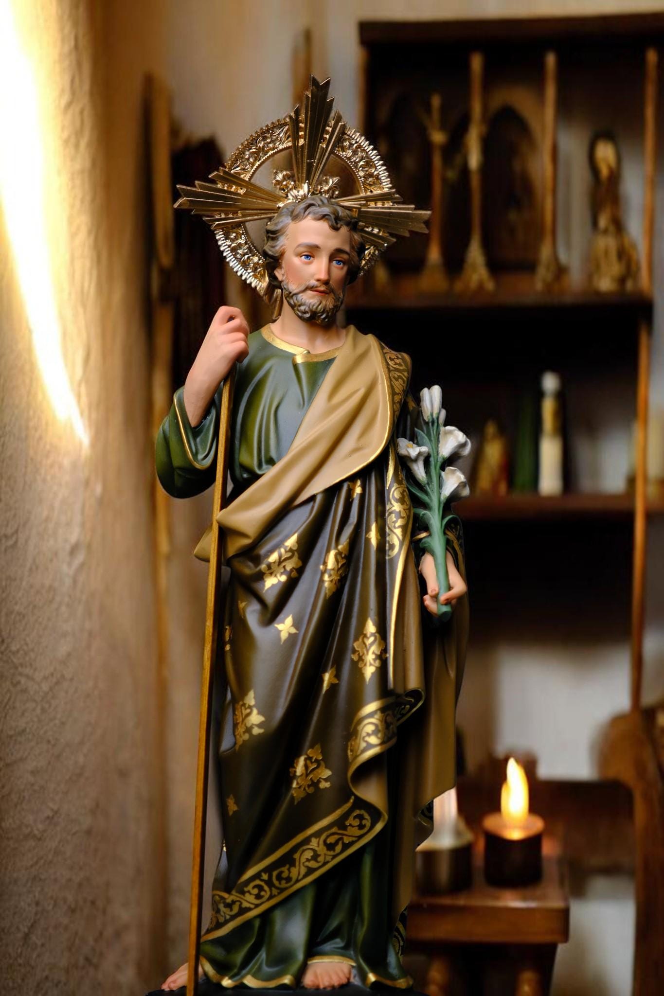 Hand-Painted Saint Joseph Lily Statue (40cm) | Catholic Home Decor