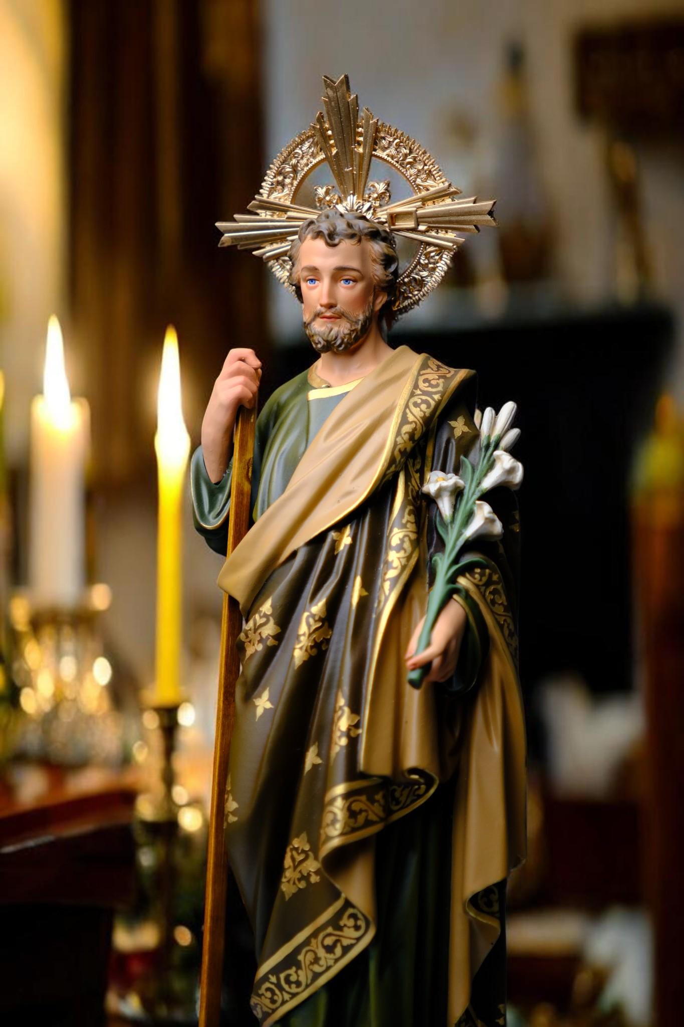 Hand-Painted Saint Joseph Lily Statue (40cm) | Catholic Home Decor