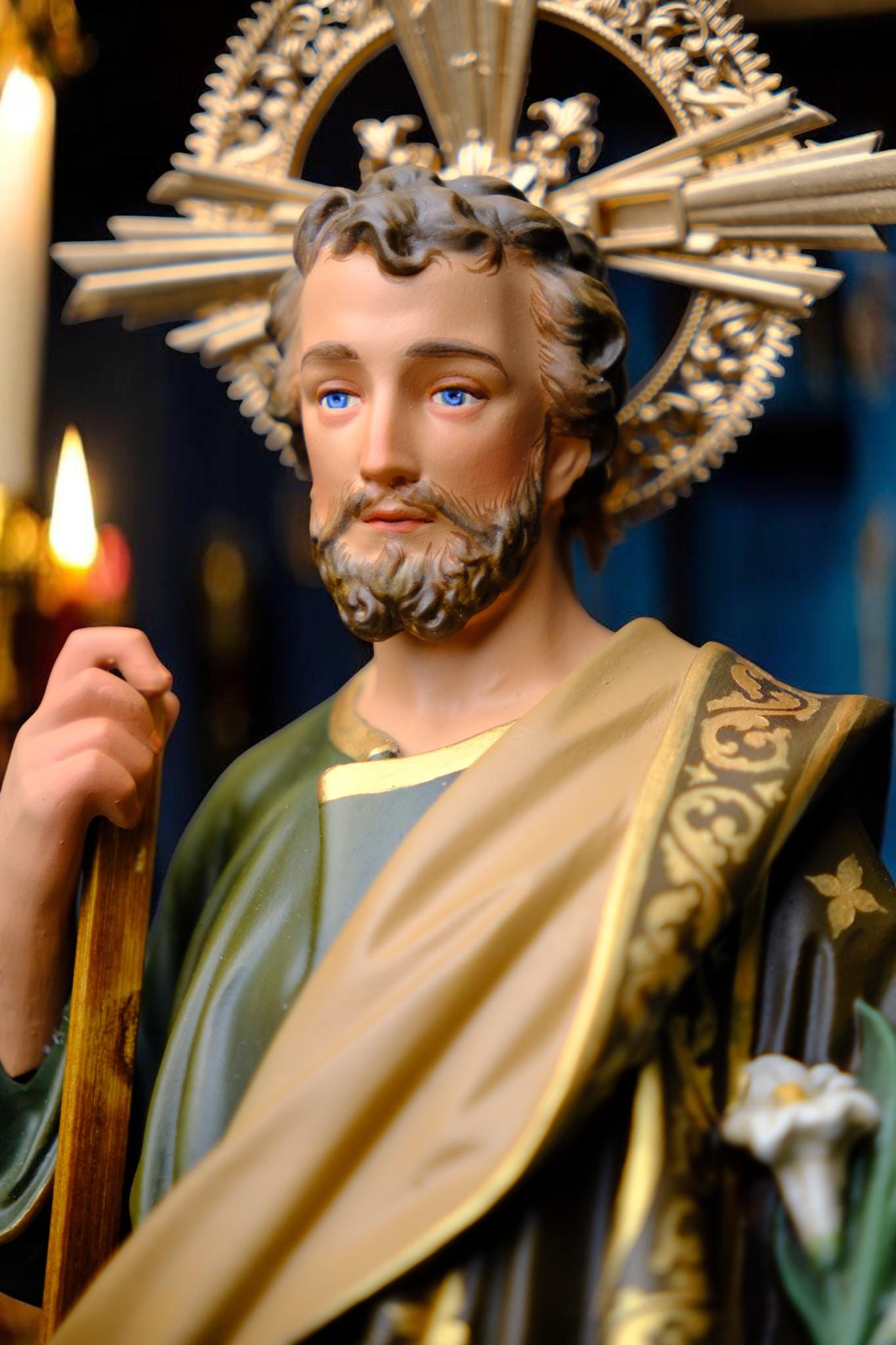 Hand-Painted Saint Joseph Lily Statue (40cm) | Catholic Home Decor