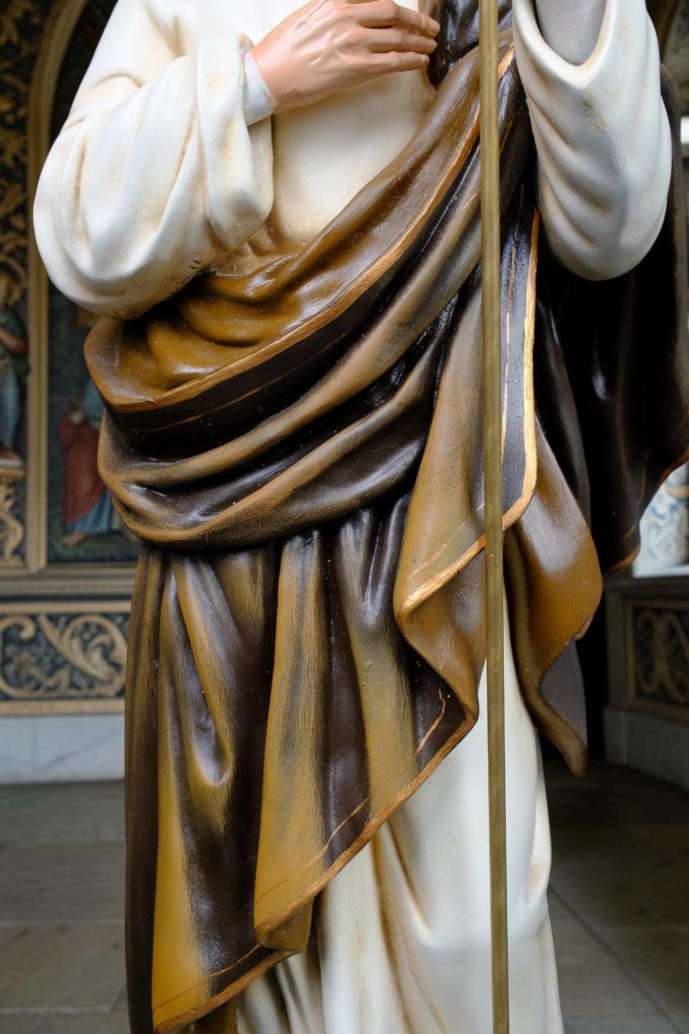 Hand-Painted St. Joseph Statue with Lily, Catholic Religious Home Decor, Stone Resin Altar Figure __etsy:8191644937
