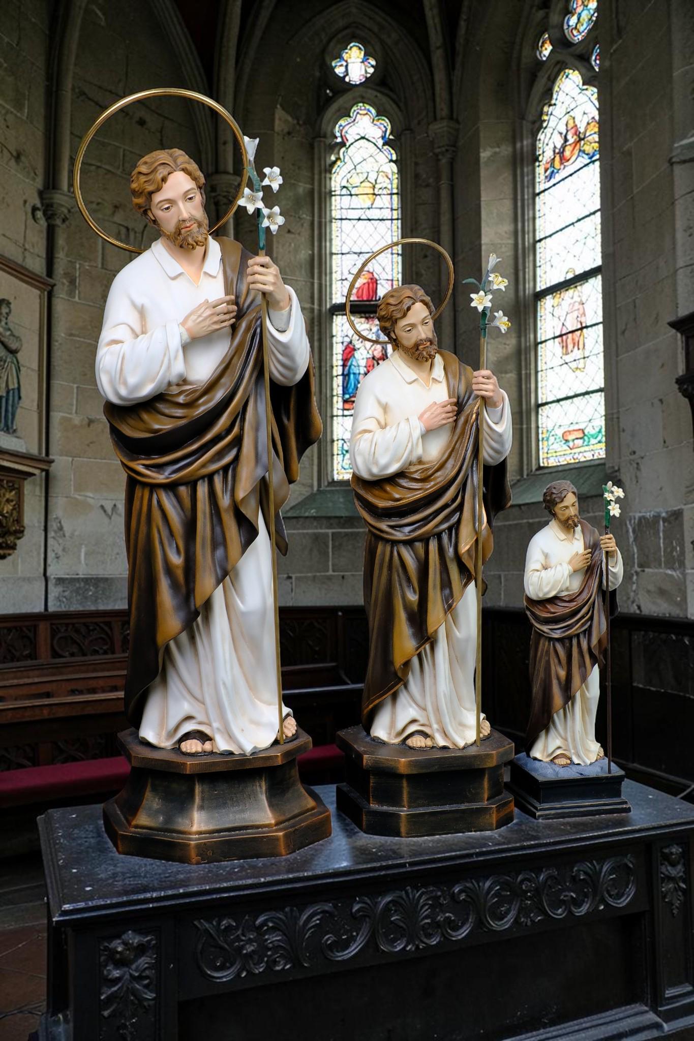 Hand-Painted St. Joseph Statue with Lily, Catholic Religious Home Decor, Stone Resin Altar Figure __etsy:8143746646
