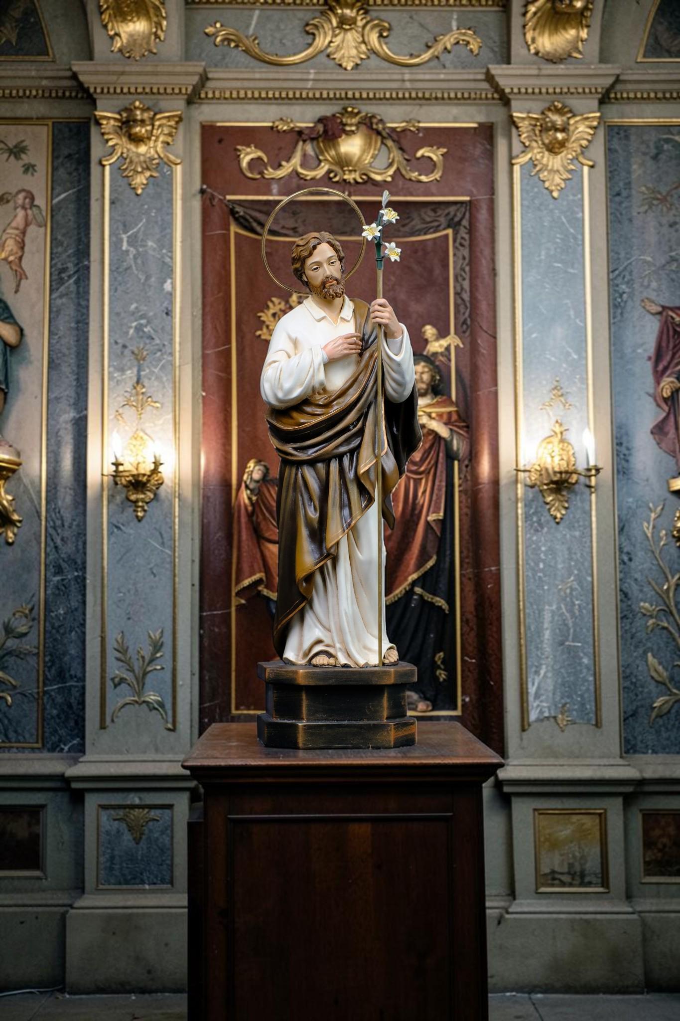 Hand-Painted St. Joseph Statue with Lily, Catholic Religious Home Decor, Stone Resin Altar Figure __etsy:8191642813