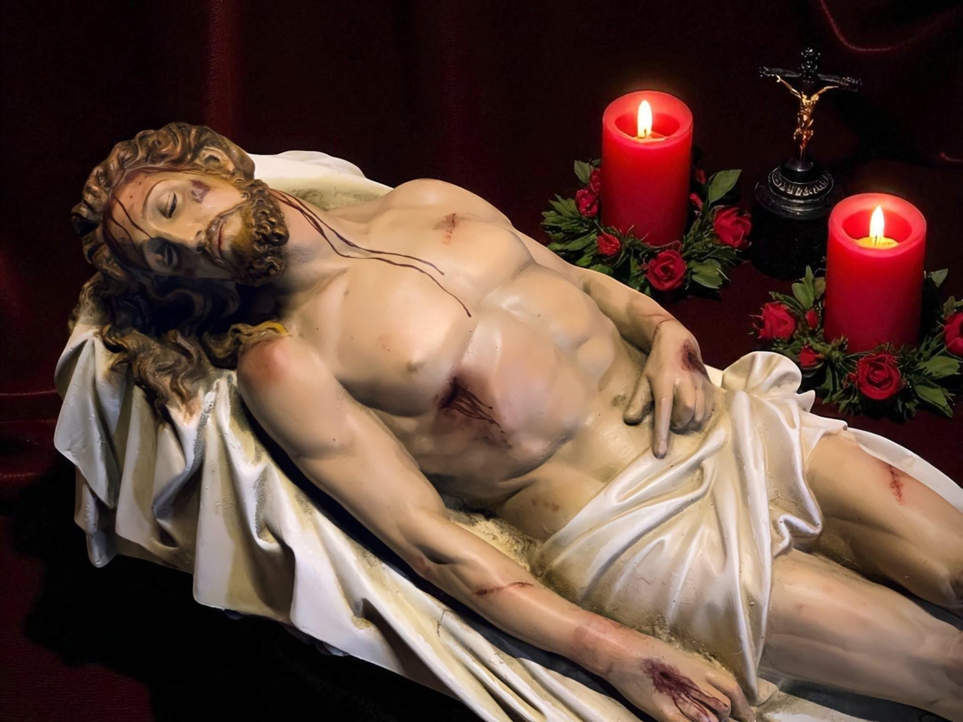 Handcrafted Jesus Entombment Statue: Antique-Style Catholic Figurine