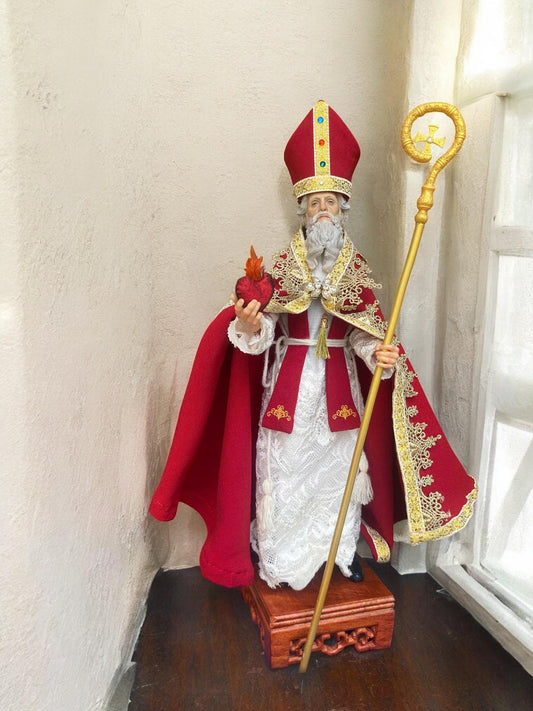 Handcrafted St. Augustine Statue | 35cm Clothed Bishop Figurine