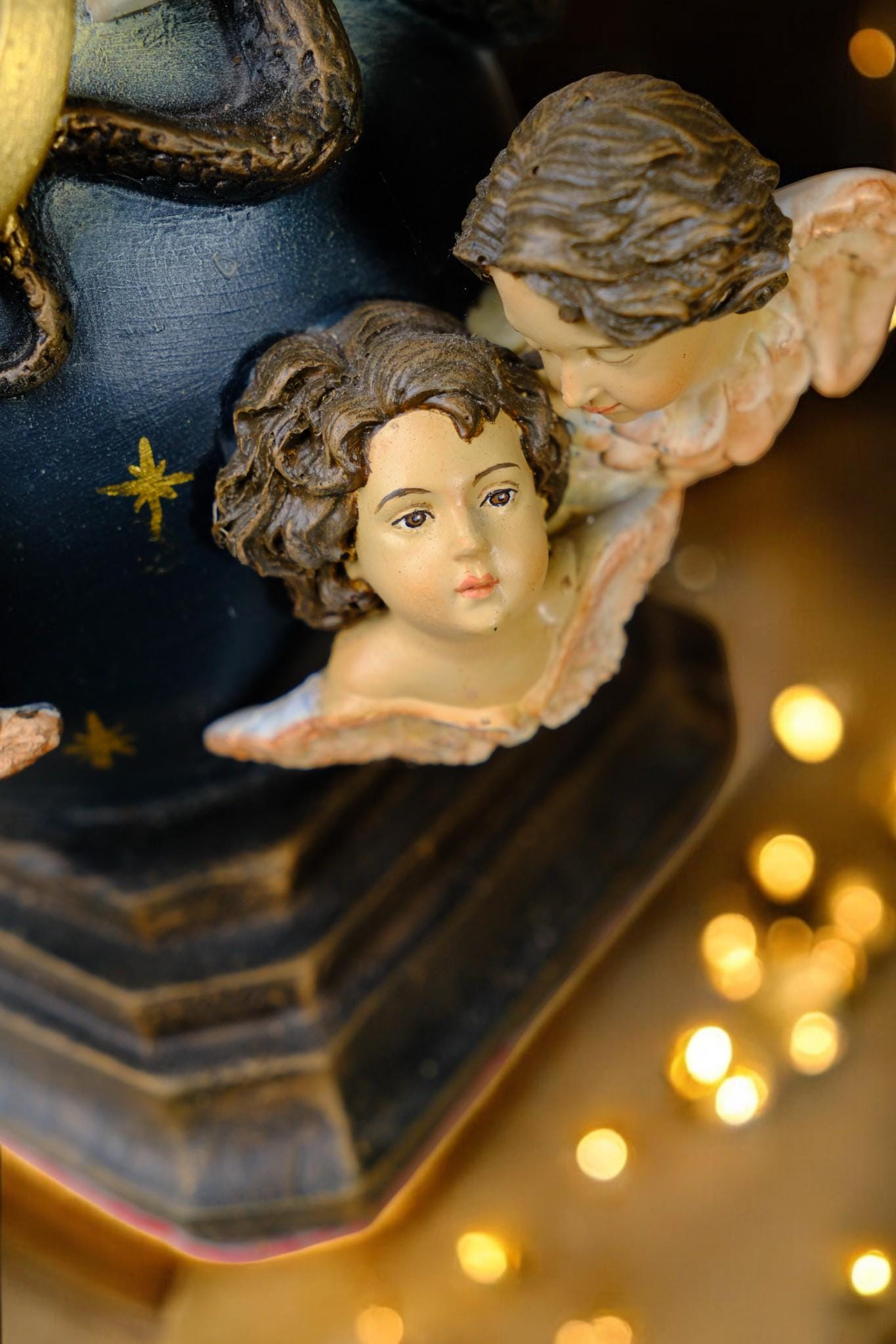 Handcrafted Virgin Mary Statue: Immaculate Conception, Gold Accents, Copper Crown