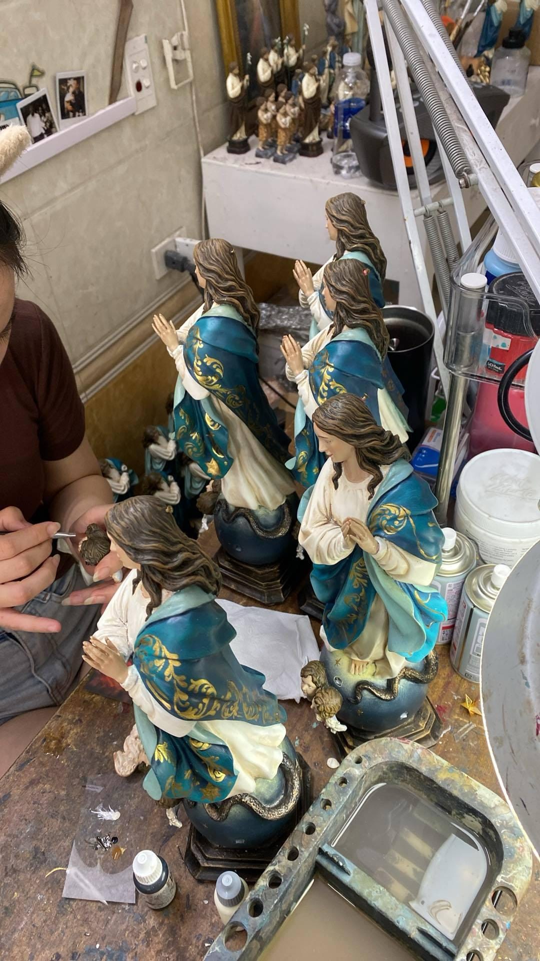 Handcrafted Virgin Mary Statue: Immaculate Conception, Gold Accents, Copper Crown