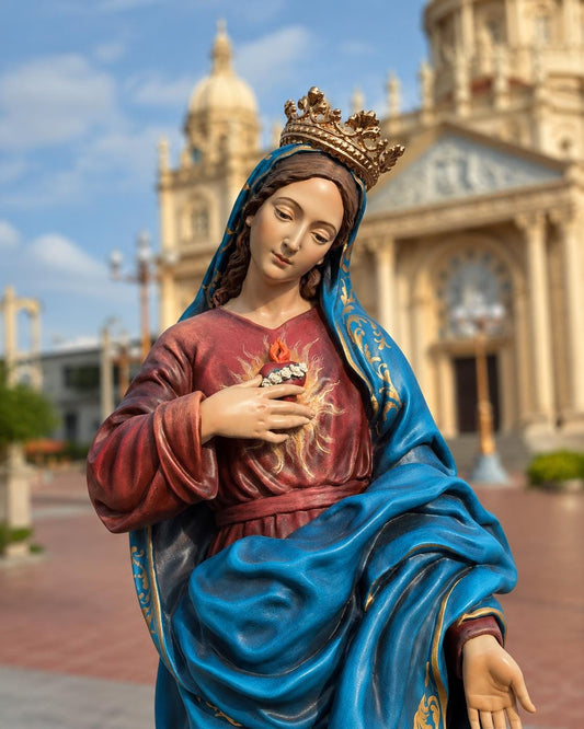 Handmade Immaculate Heart of Mary Statue, 40cm Catholic Virgin Mary Figurine, Antique Brass Crown __etsy:8230190549