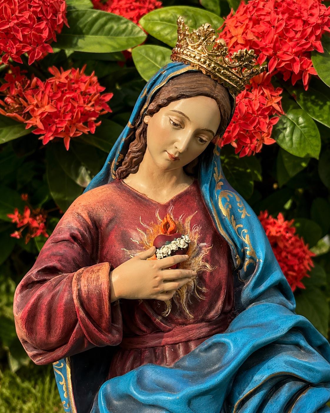 Handmade Immaculate Heart of Mary Statue, 40cm Catholic Virgin Mary Figurine, Antique Brass Crown __etsy:8230185457