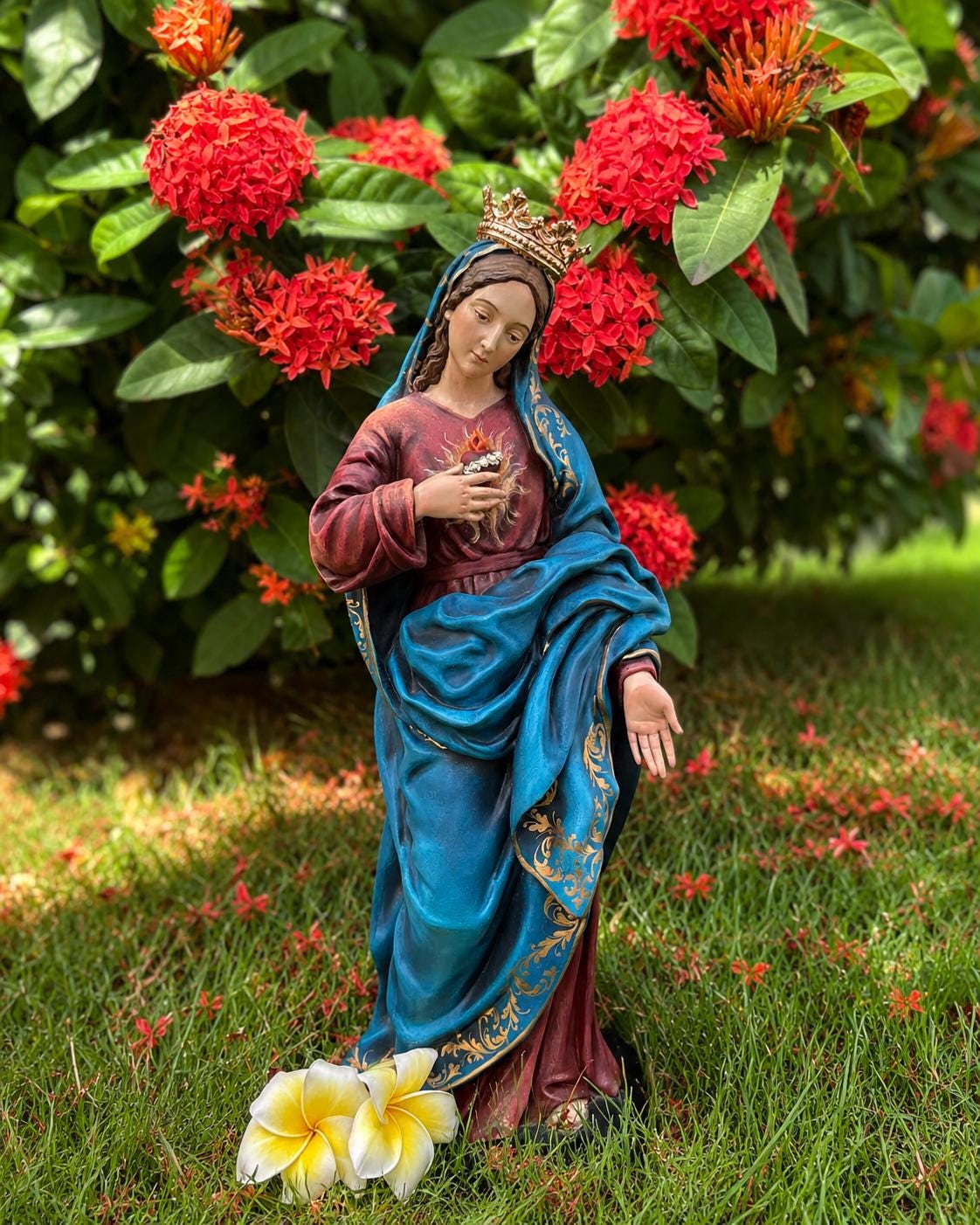 Handmade Immaculate Heart of Mary Statue, 40cm Catholic Virgin Mary Figurine, Antique Brass Crown __etsy:8182252302
