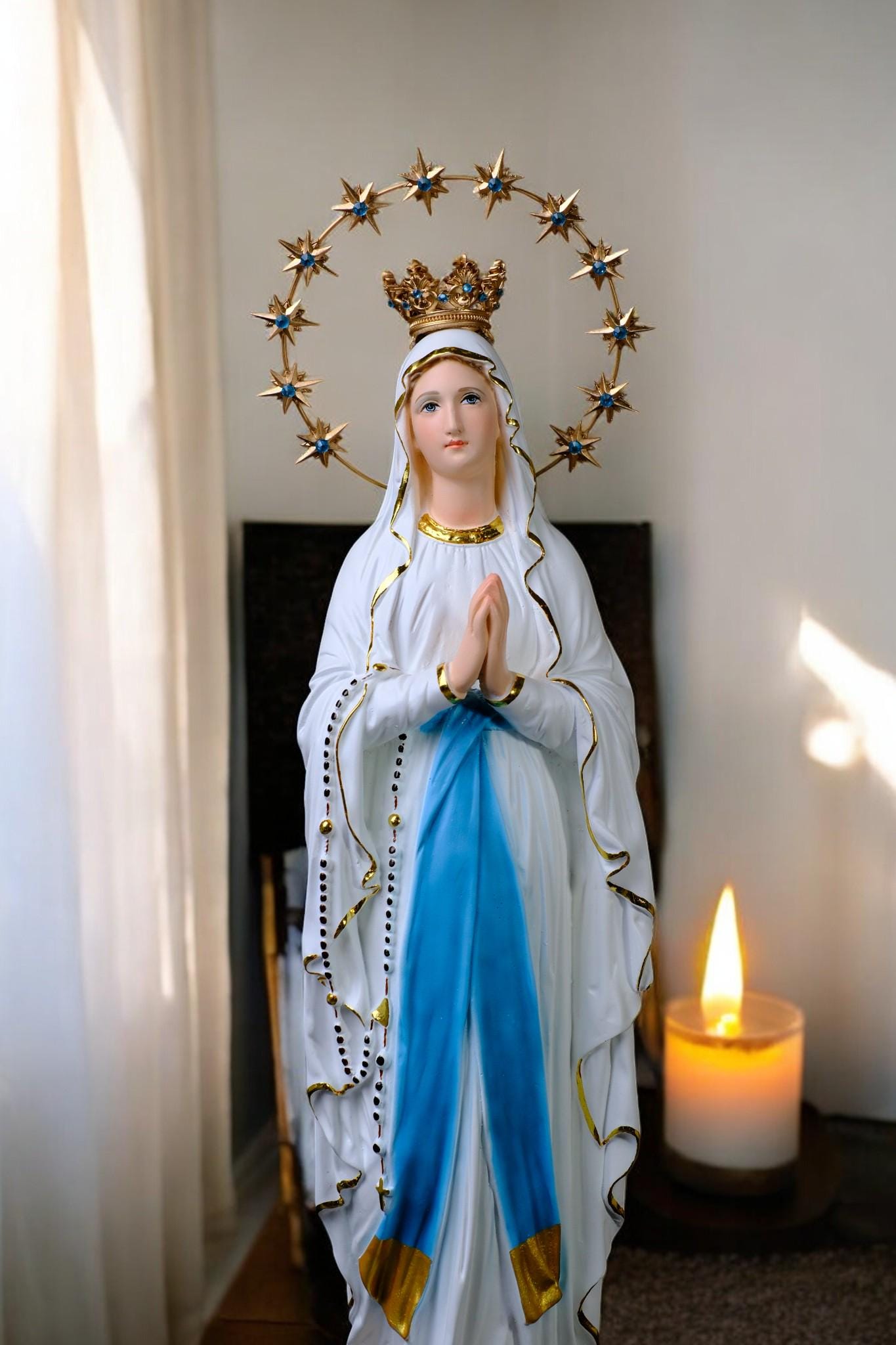 Handmade Our Lady of Lourdes Statue | Catholic Marian Art (48cm)