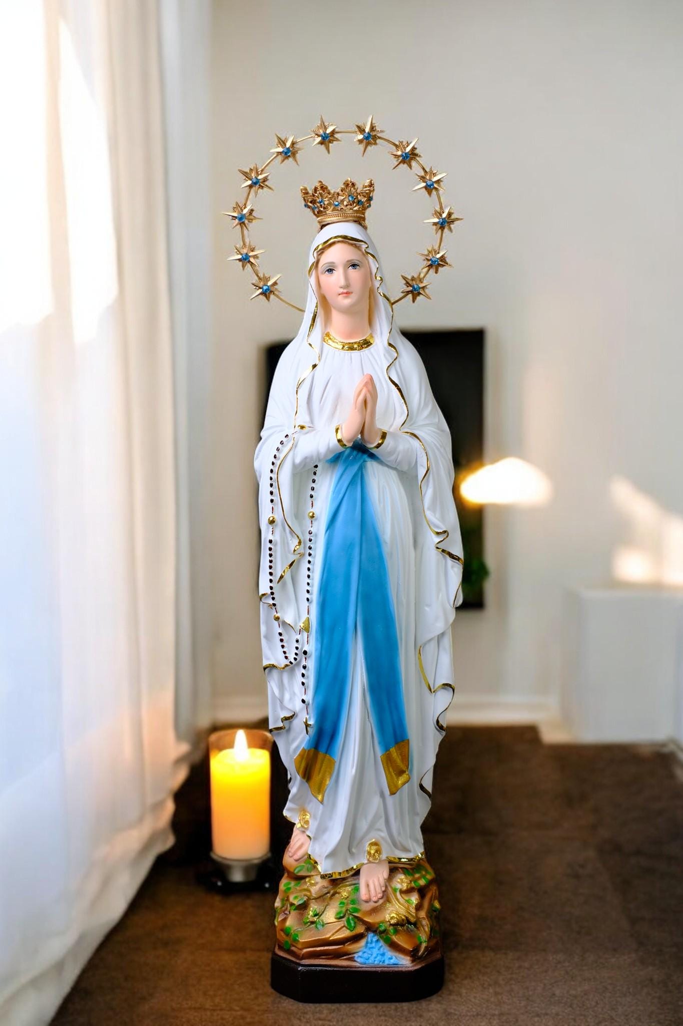 Handmade Our Lady of Lourdes Statue | Catholic Marian Art (48cm)