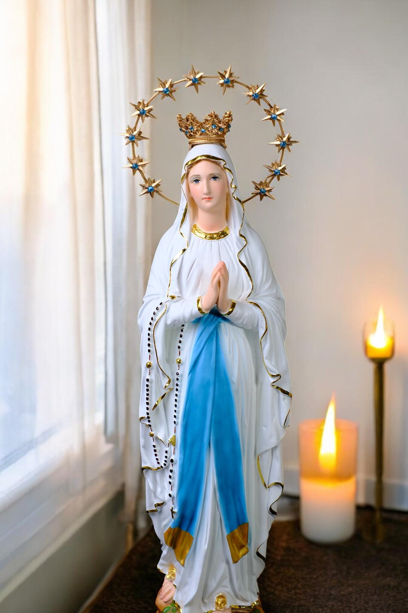 Handmade Our Lady of Lourdes Statue | Catholic Marian Art (48cm)